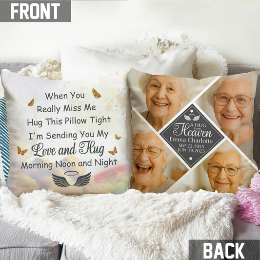 A Hug From Heaven Photo Personalized Custom Pillow - thoughtful memorial gift.