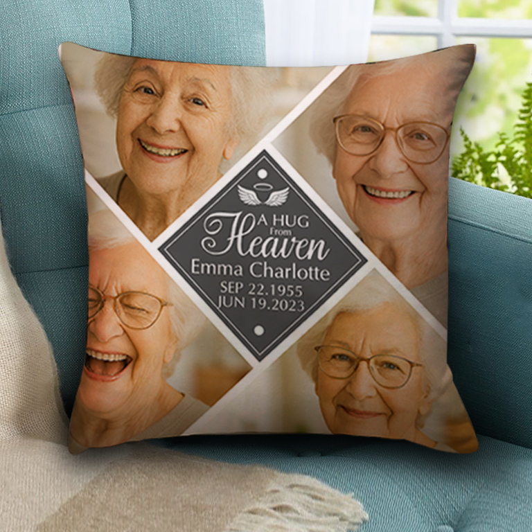 A Hug From Heaven Photo Personalized Custom Pillow - thoughtful memorial gift.