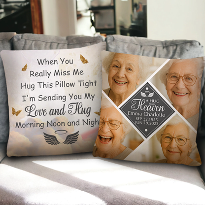 A Hug From Heaven Photo Personalized Custom Pillow - thoughtful memorial gift.