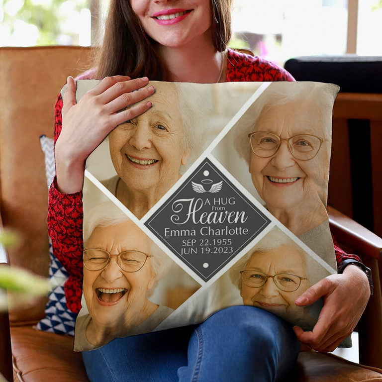A Hug From Heaven Photo Personalized Custom Pillow - thoughtful memorial gift.