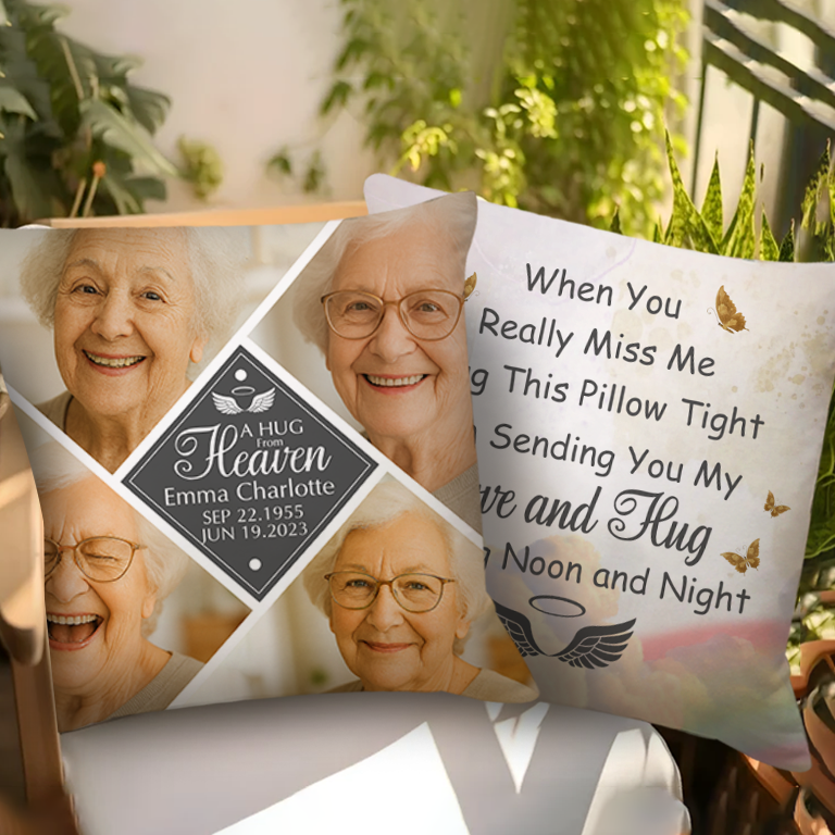A Hug From Heaven Photo Personalized Custom Pillow - thoughtful memorial gift.