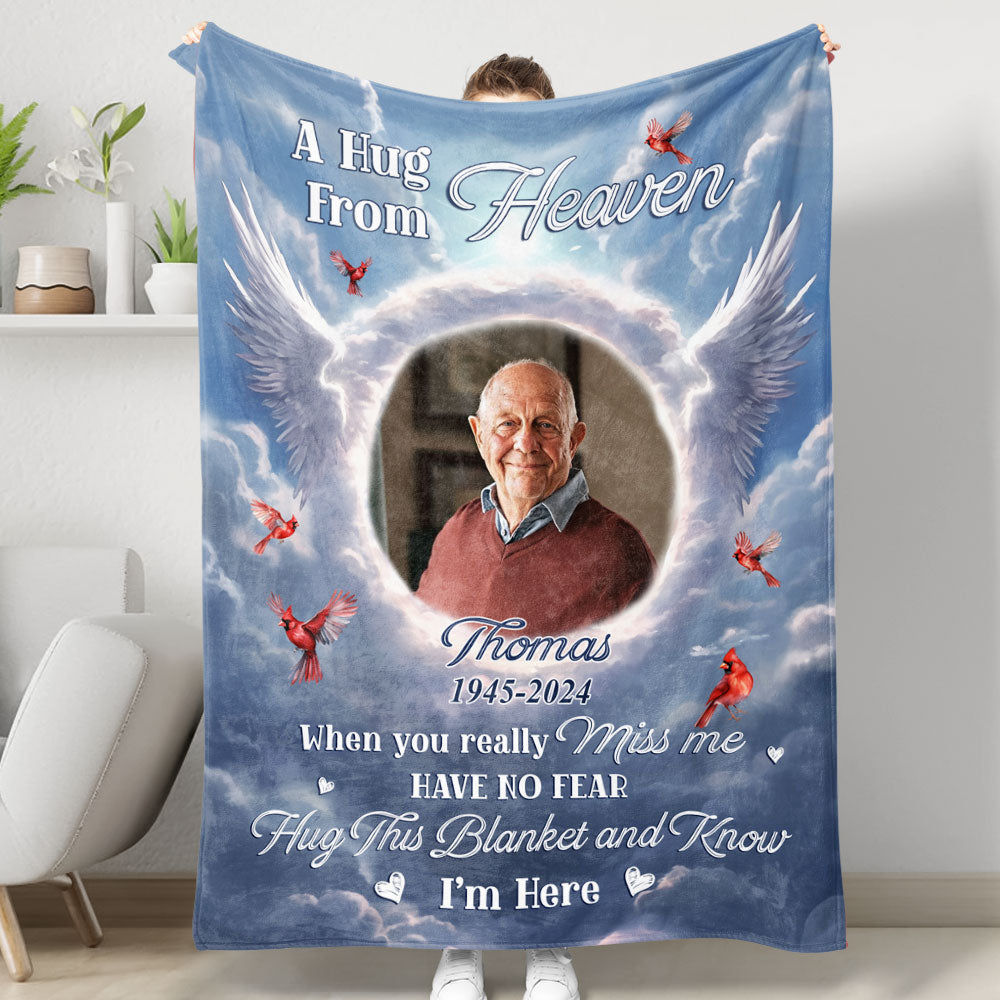 A Hug From Heaven Sky Memorial Personalized Blanket with comforting cloud design.