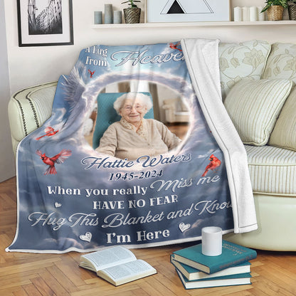 A Hug From Heaven Sky Memorial Personalized Blanket with comforting cloud design.