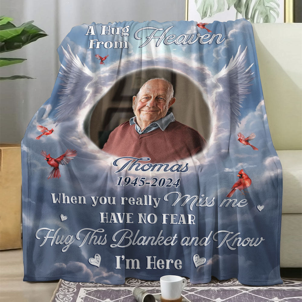 A Hug From Heaven Sky Memorial Personalized Blanket with comforting cloud design.