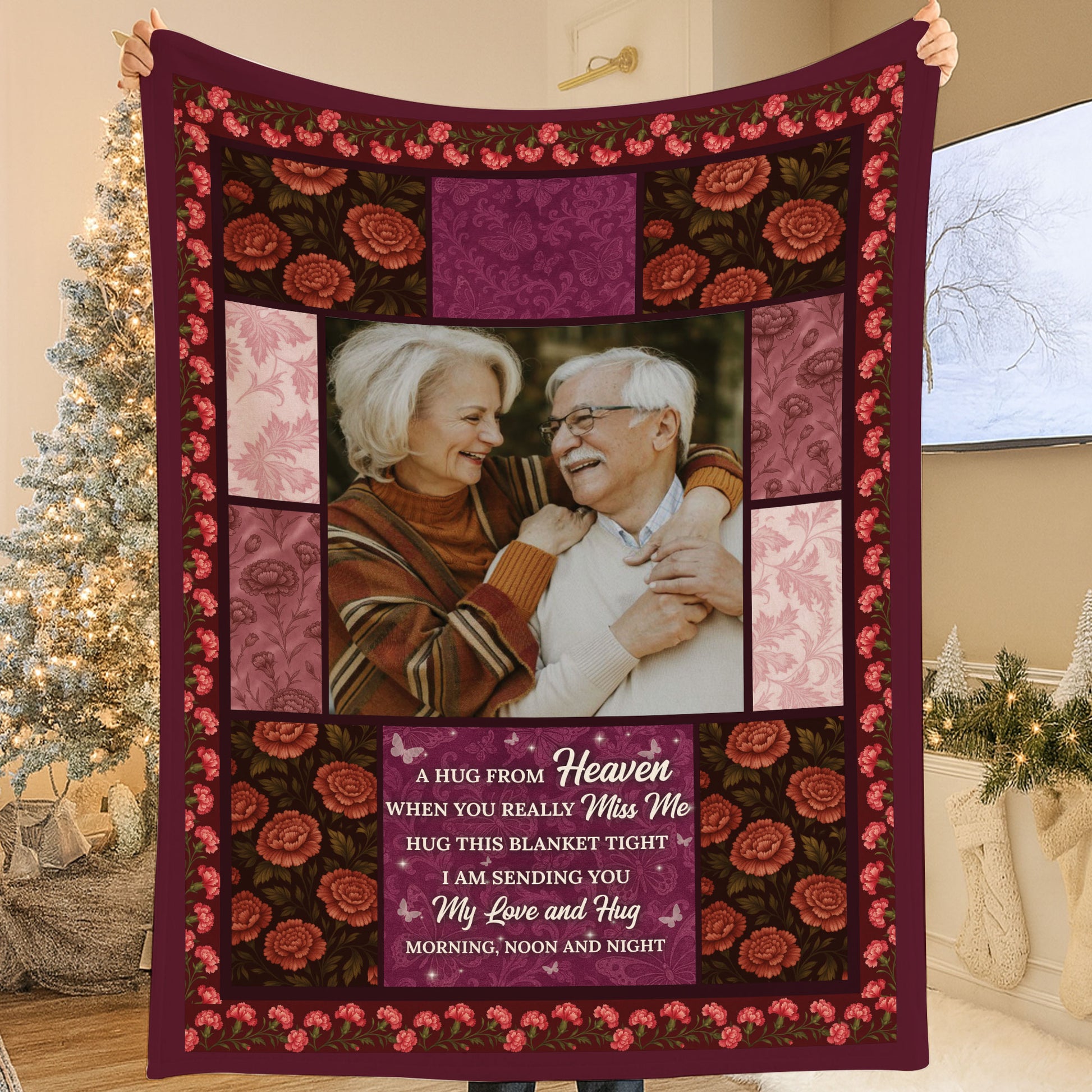 Personalized memorial blanket with "A Hug From Heaven" design; comforting sympathy gift.