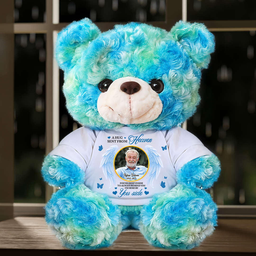 Personalized Memorial Teddy Bear with Angel Wings - "A Hug From Heaven" comforting plush.