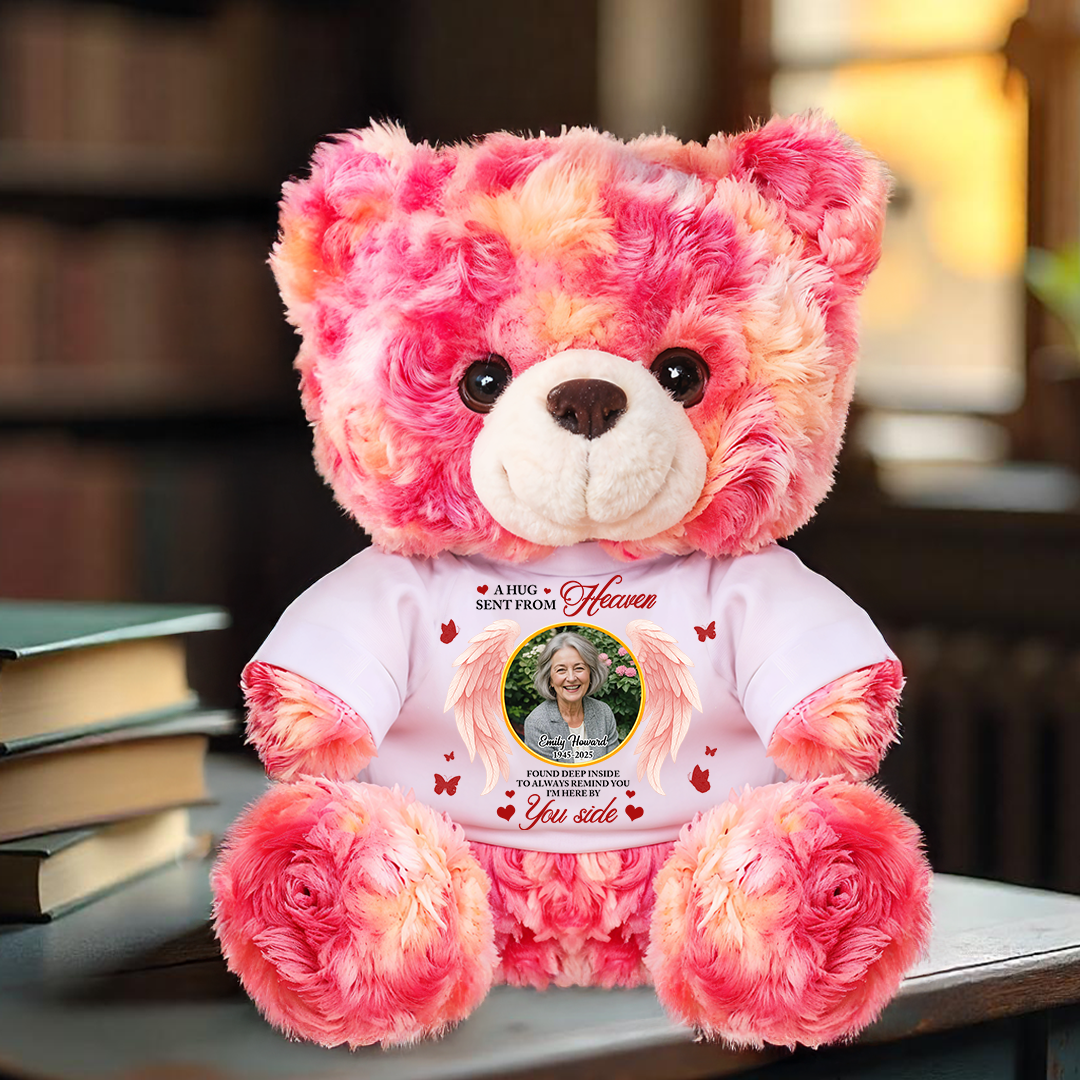Personalized Memorial Teddy Bear with Angel Wings - "A Hug From Heaven" comforting plush.