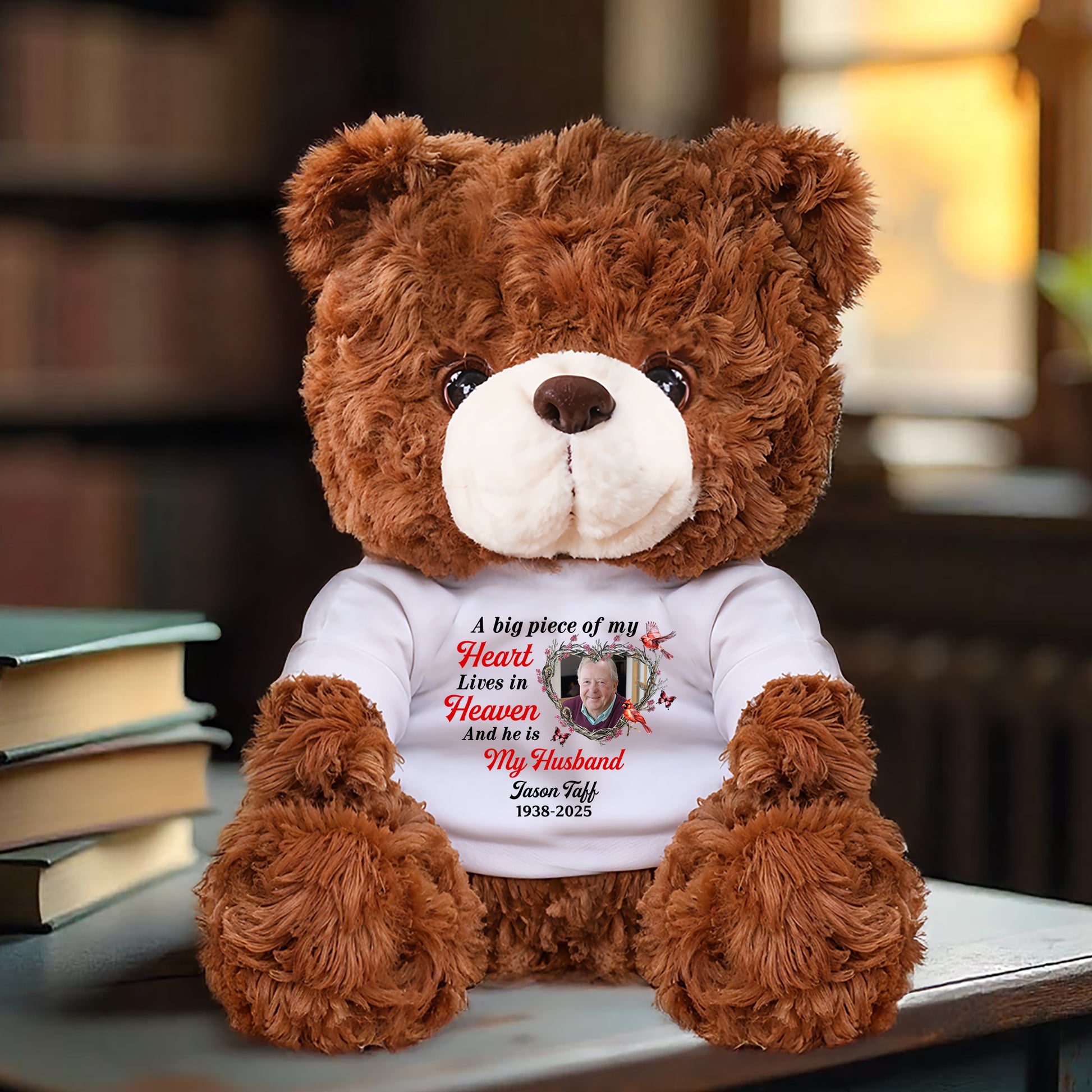 Personalized Memorial Teddy Bear - "A Piece of My Heart Lives in Heaven" custom plush.