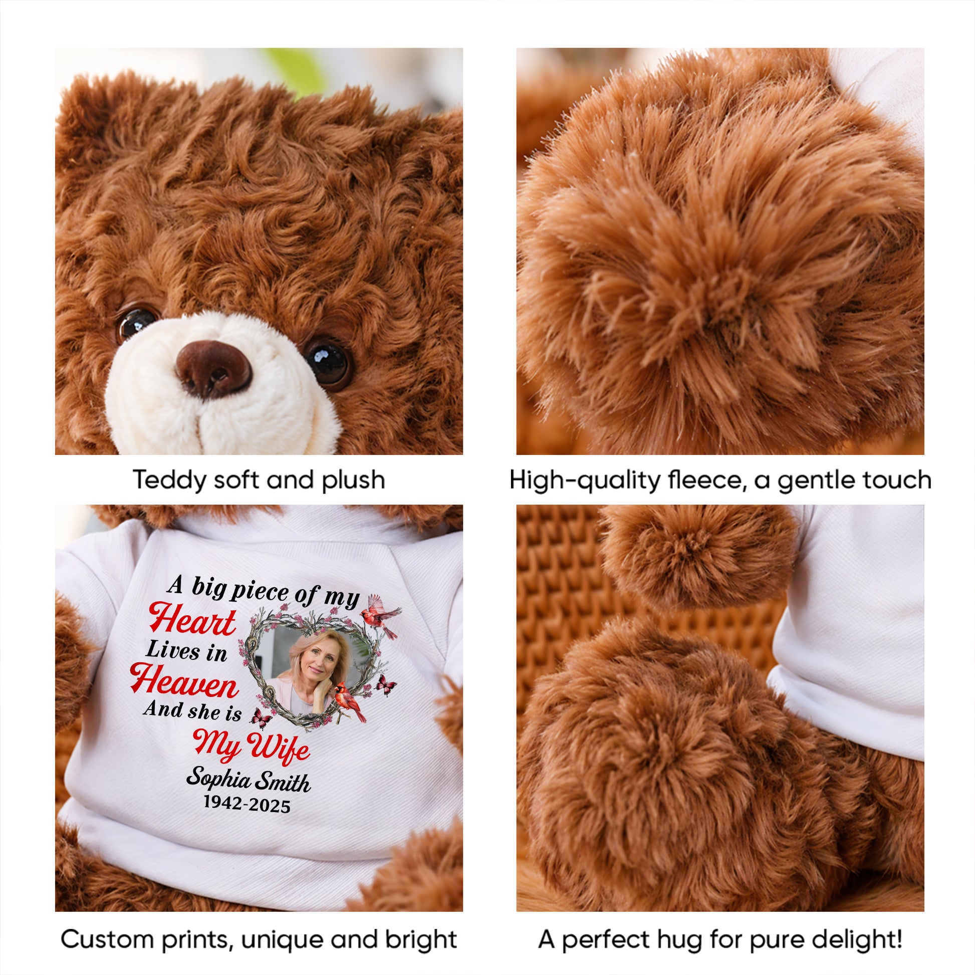 Personalized Memorial Teddy Bear - "A Piece of My Heart Lives in Heaven" custom plush.
