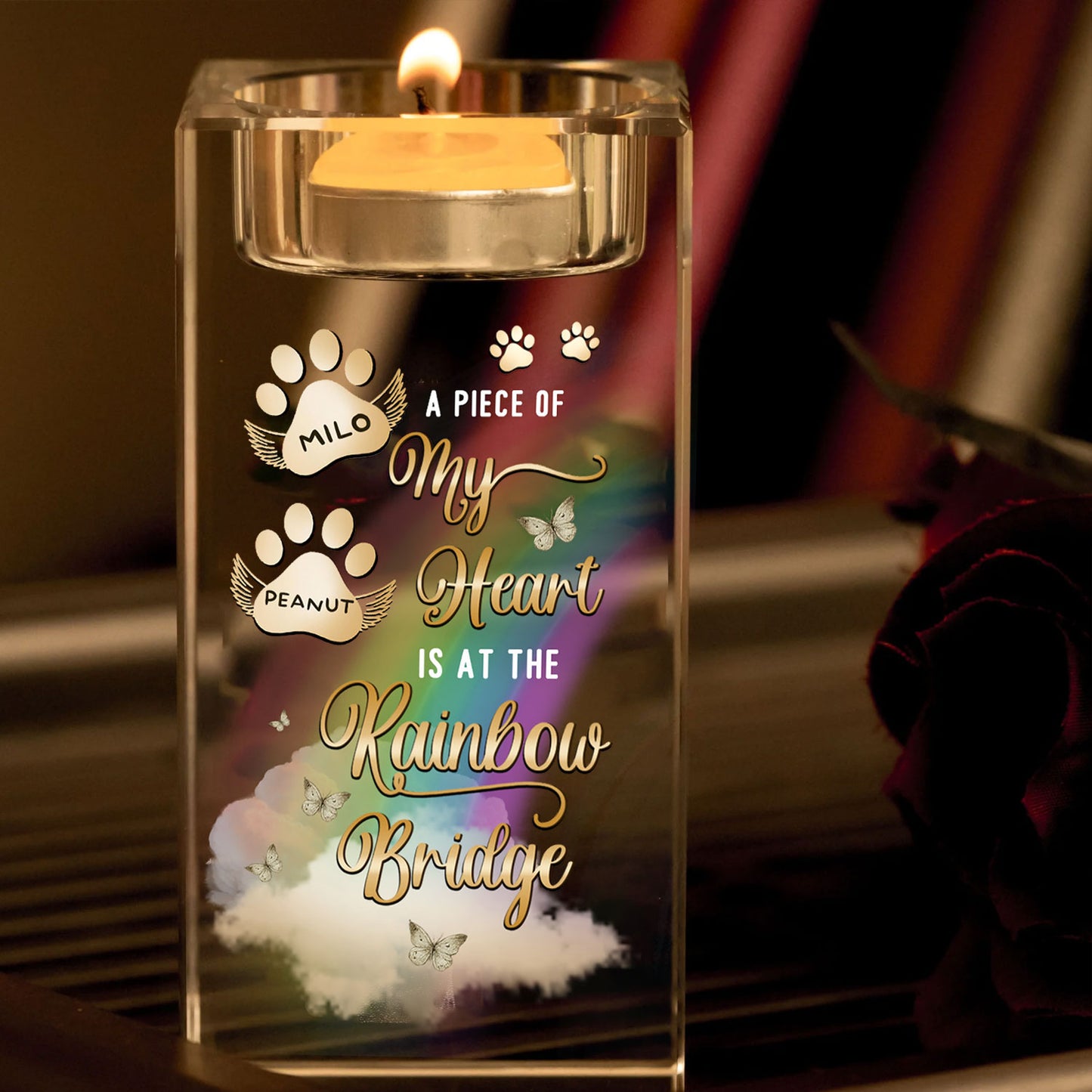 A Piece of My Heart Custom Paw Personalized Crystal Candle Holder.