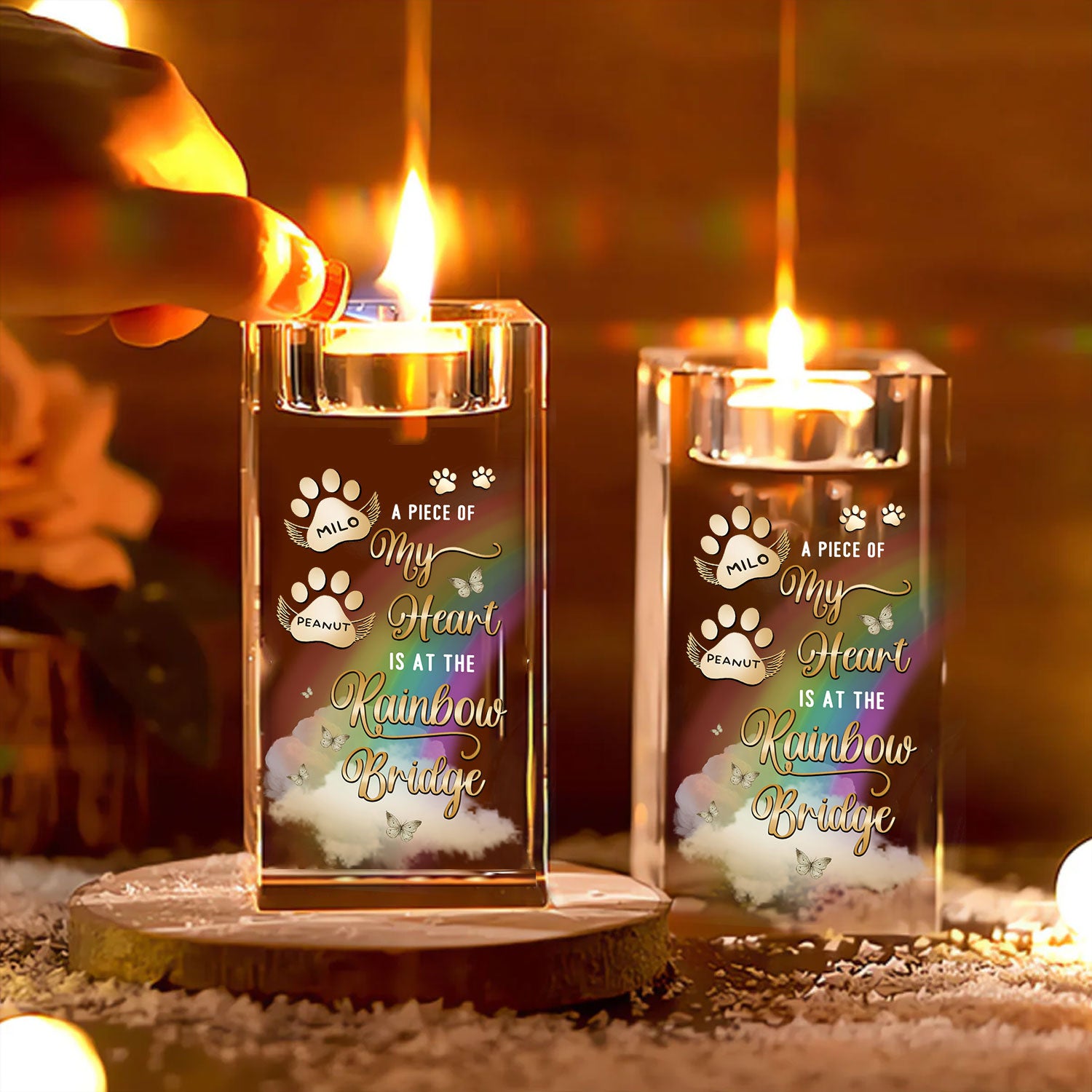 A Piece of My Heart Custom Paw Personalized Crystal Candle Holder.