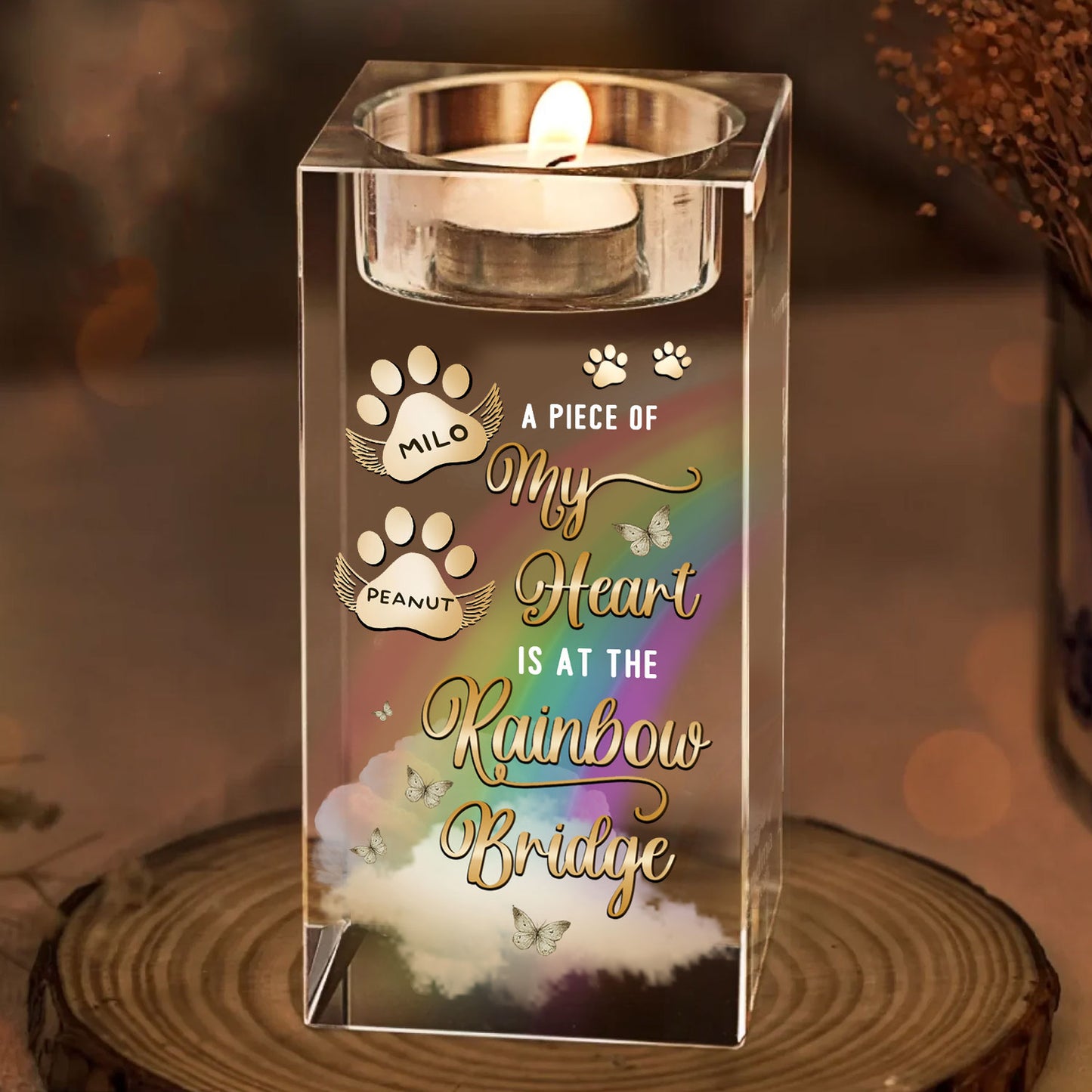 A Piece of My Heart Custom Paw Personalized Crystal Candle Holder.