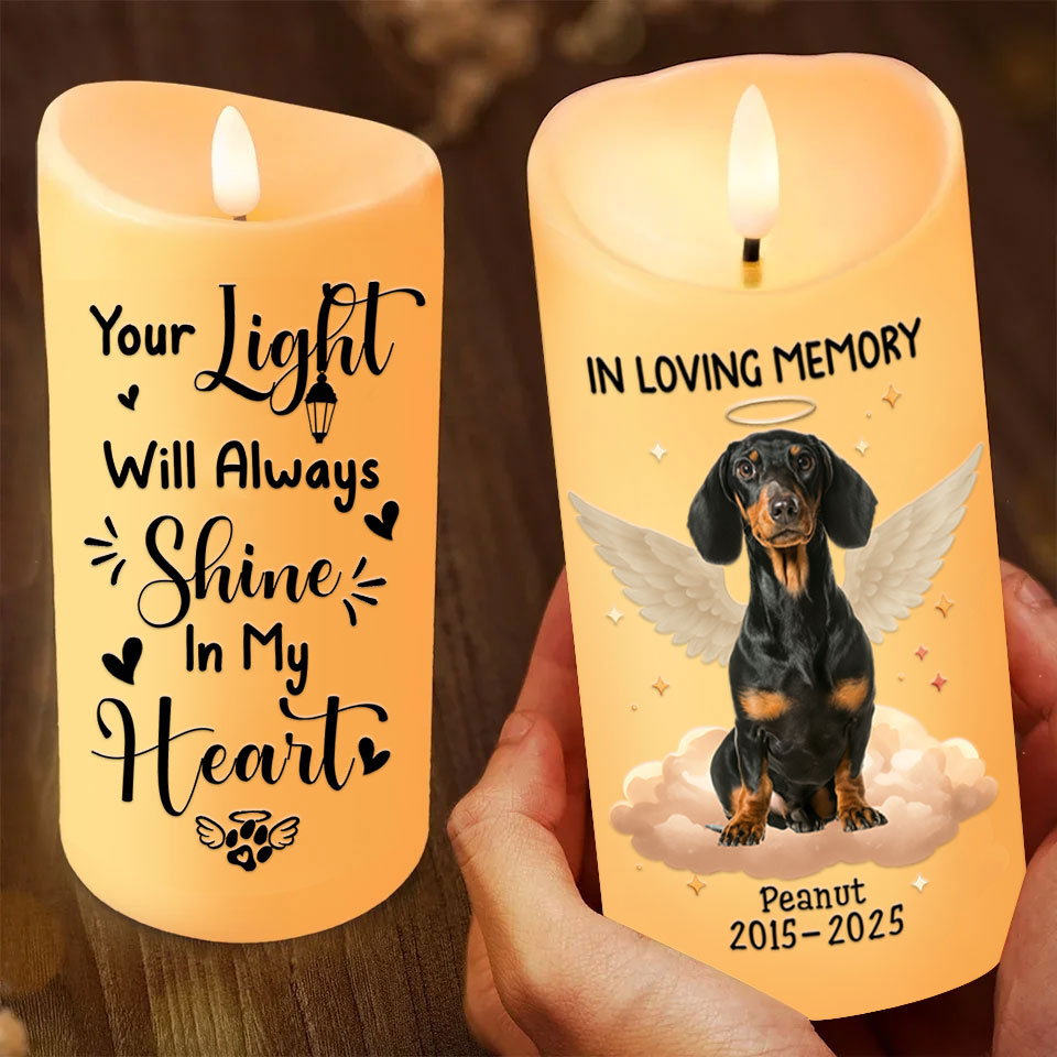 Custom Paw Personalized Photo LED Candle - A touching memorial with a pet photo.