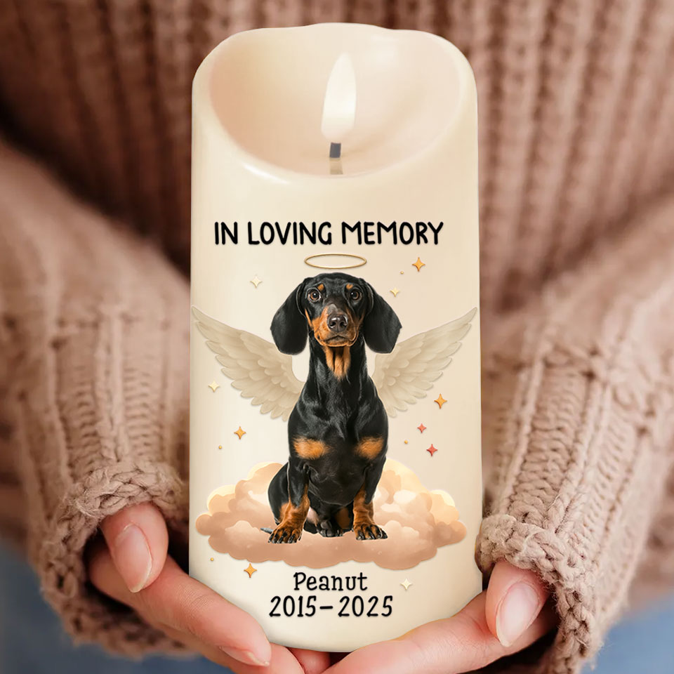 Custom Paw Personalized Photo LED Candle - A touching memorial with a pet photo.
