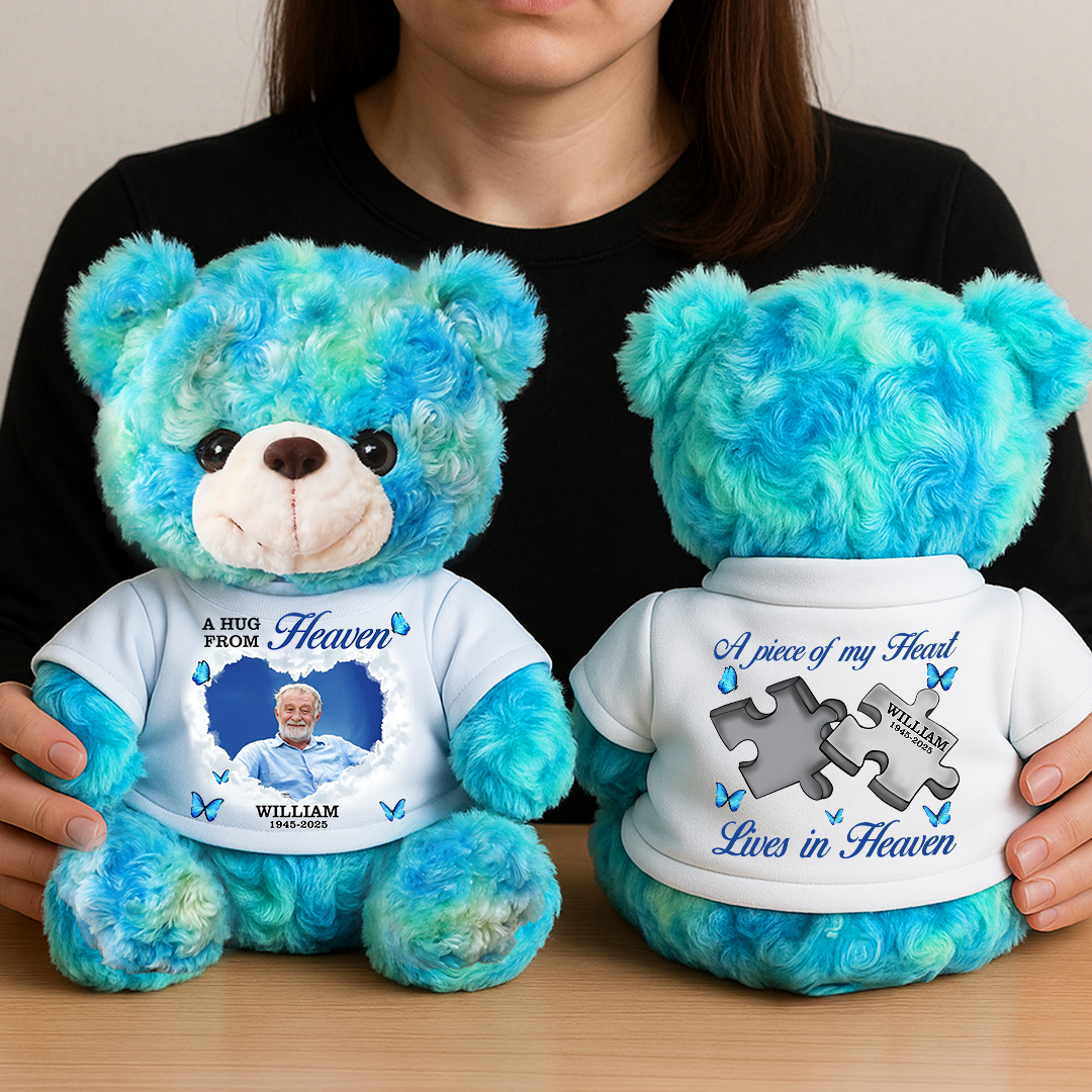 Personalized Memorial Teddy Bear - "A Piece of My Heart is in Heaven" plush.