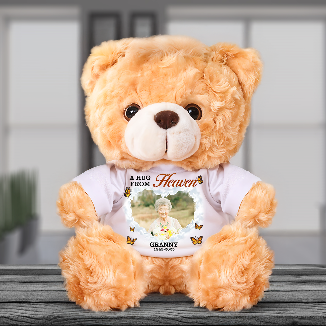 Personalized Memorial Teddy Bear - "A Piece of My Heart is in Heaven" plush.