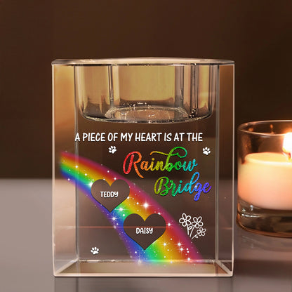 A Piece of My Heart personalized crystal candle holder, showcasing engraved names and a heartfelt design.