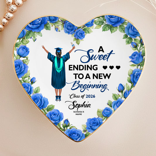 A Sweet Ending To A New Beginning - Personalized Heart Jewelry Dish - Graduation Gifts