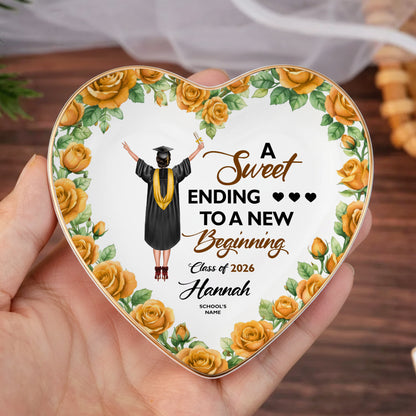 A Sweet Ending To A New Beginning - Personalized Heart Jewelry Dish - Graduation Gifts