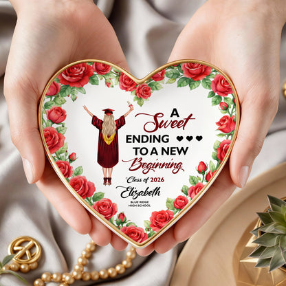 A Sweet Ending To A New Beginning - Personalized Heart Jewelry Dish - Graduation Gifts