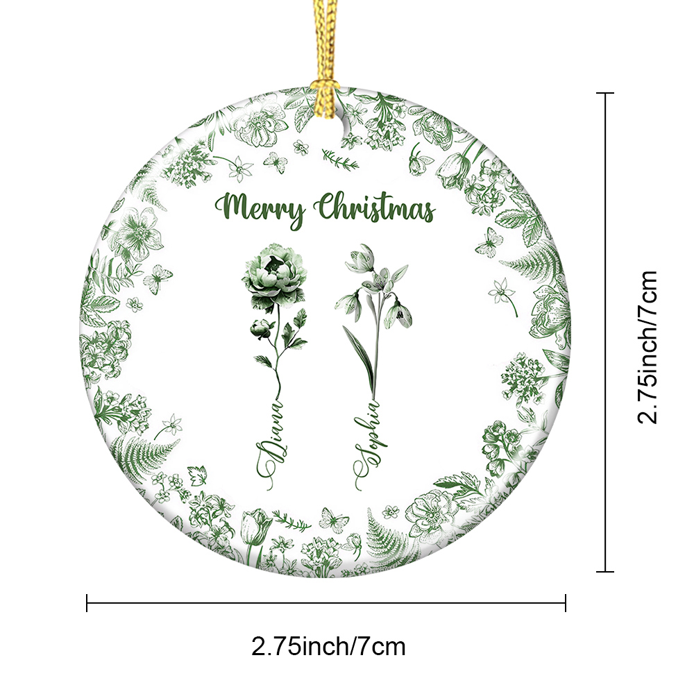 Merry Christmas Flower - Personalized Custom Ceramic Ornament