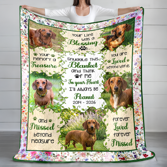 Custom Photo Dog Cat Pet Memorial Snuggle - Memorial Personalized Custom Blanket - Quilt Blanket