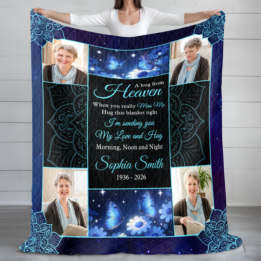 Love & Hug Morning, Noon and Night - Memorial Personalized Custom Blanket - Quilt Blanket