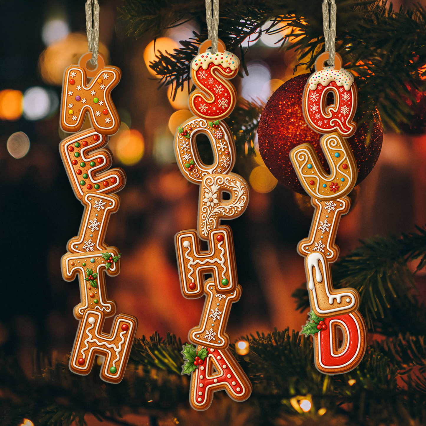 Cookies Christmas Alphabet Custom Family - Custom Shaped 2 Layered Wood Christmas Ornament