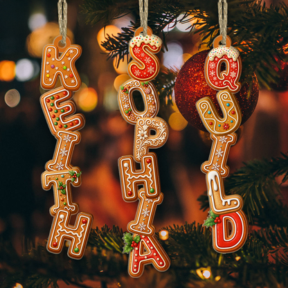 Cookies Christmas Alphabet Custom Family - Custom Shaped 2 Layered Wood Christmas Ornament