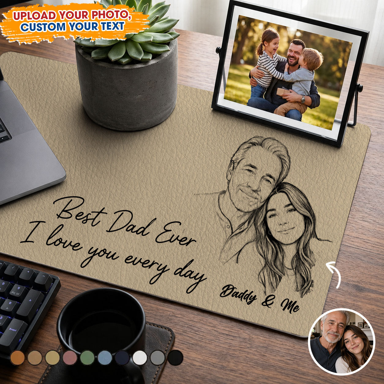 Best Dad Ever Cutsom Photo Line - Personalized Leather Desk Mat