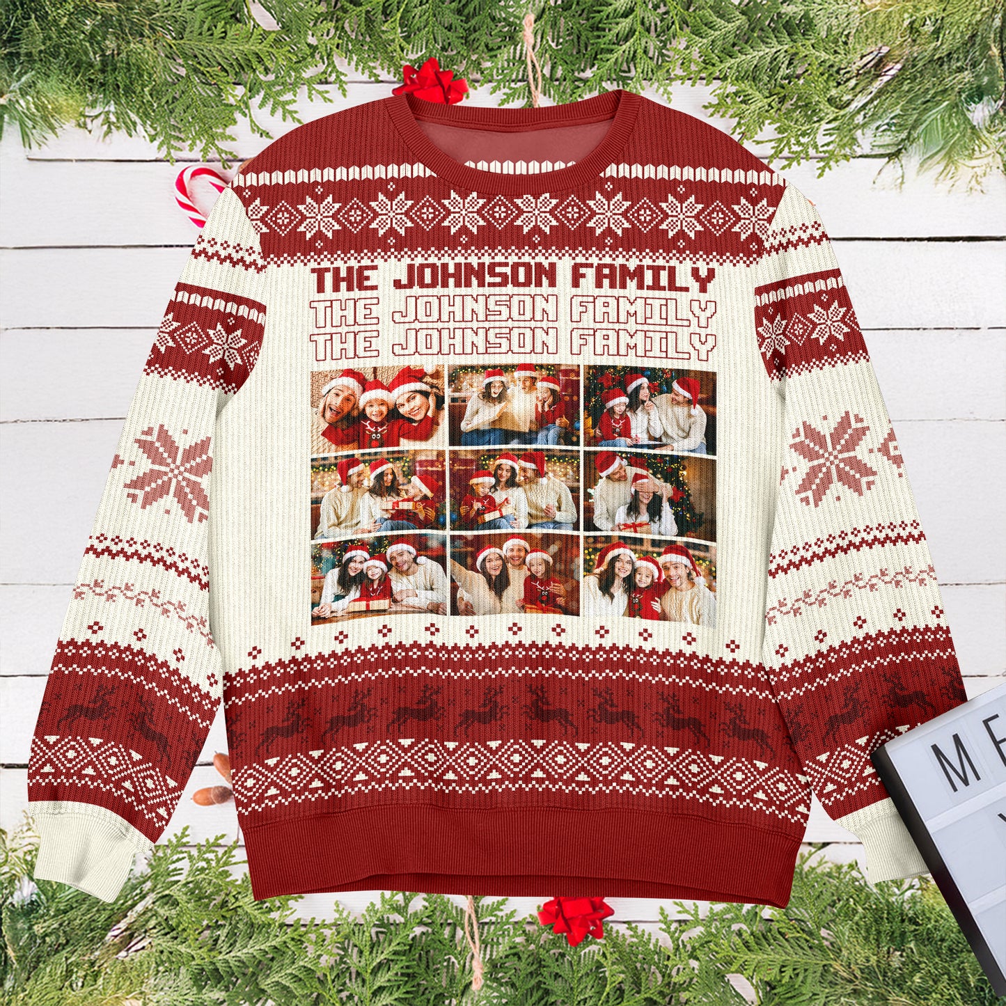 Custom "Ain't No Family Like The One I Got" unisex wool jumper with a personalized family photo.