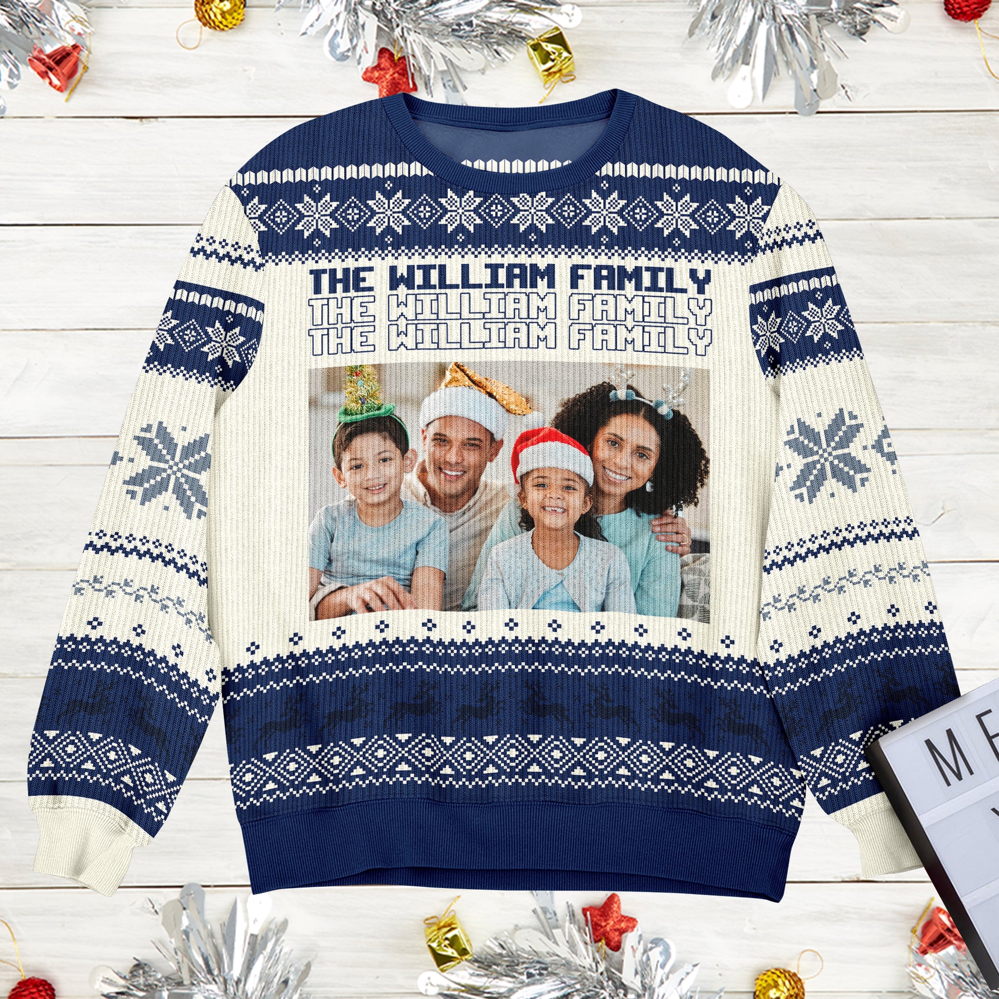 Custom "Ain't No Family Like The One I Got" unisex wool jumper with a personalized family photo.