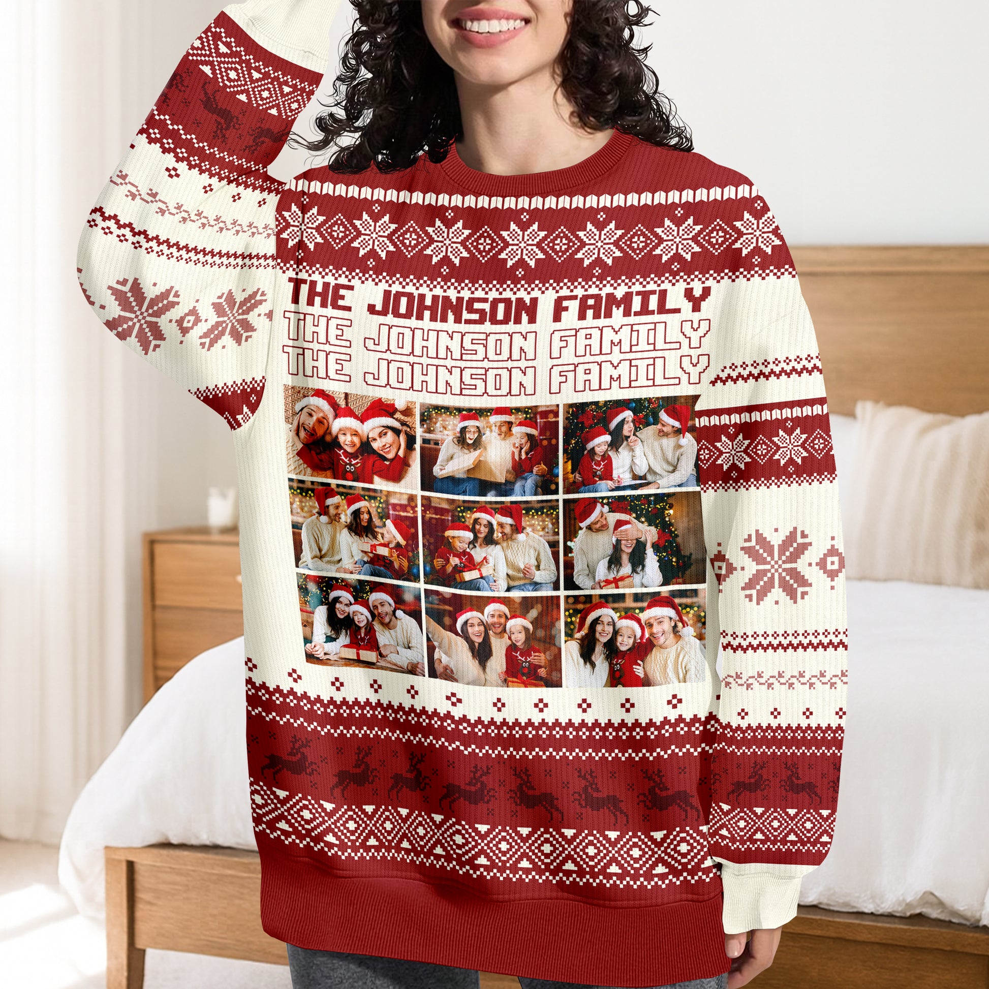 Custom "Ain't No Family Like The One I Got" unisex wool jumper with a personalized family photo.