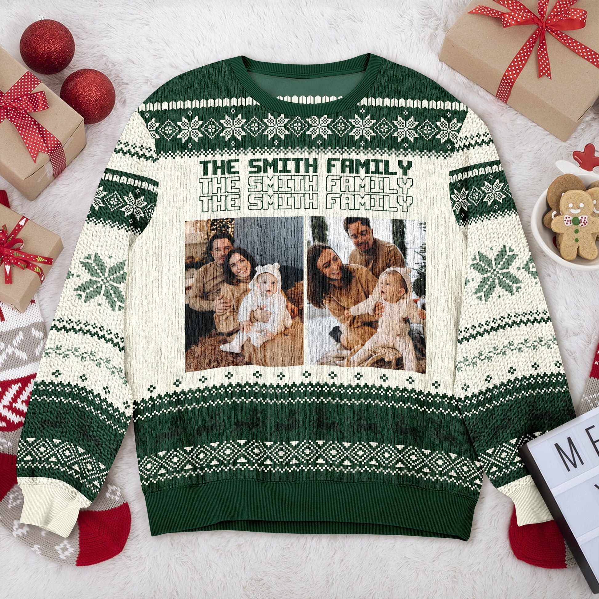 Custom "Ain't No Family Like The One I Got" unisex wool jumper with a personalized family photo.