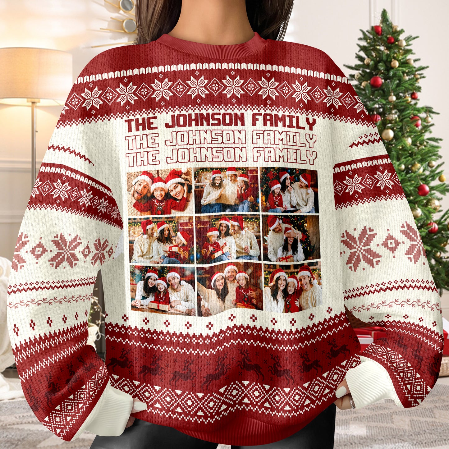 Custom "Ain't No Family Like The One I Got" unisex wool jumper with a personalized family photo.