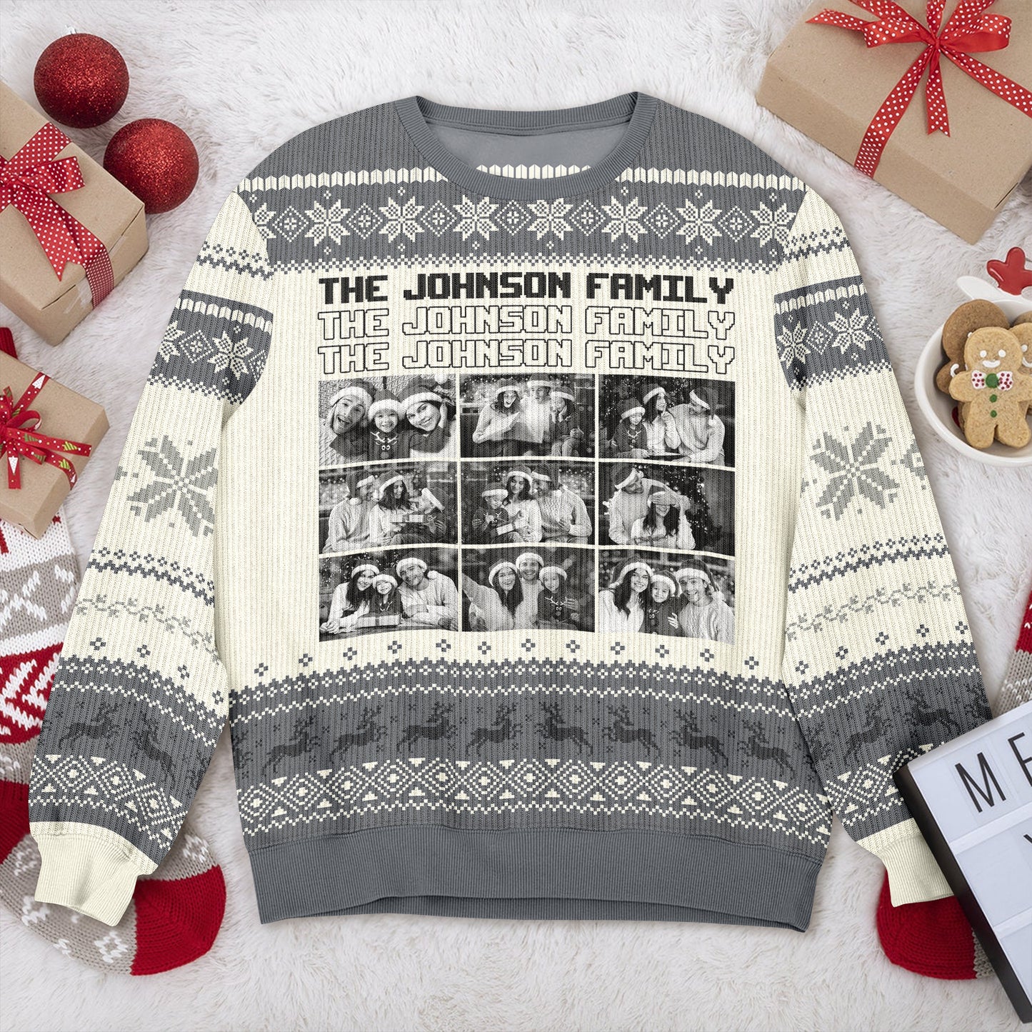 Custom "Ain't No Family Like The One I Got" unisex wool jumper with a personalized family photo.