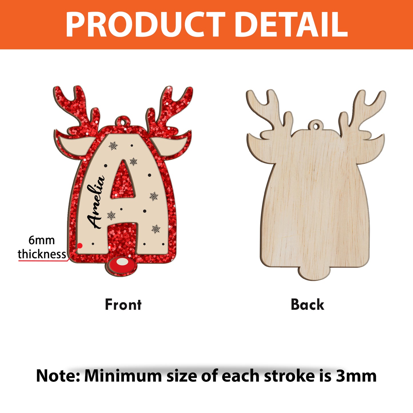 Glitter alphabet name ornament; custom shaped 2-layered wood Christmas ornament.