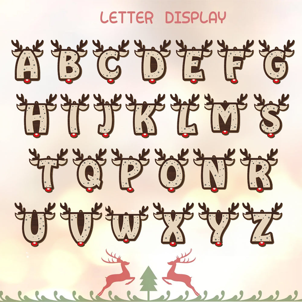 Glitter alphabet name ornament; custom shaped 2-layered wood Christmas ornament.