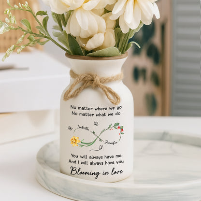 Personalized white ceramic flower vase with "Always Have You" inscription, minimalist design.