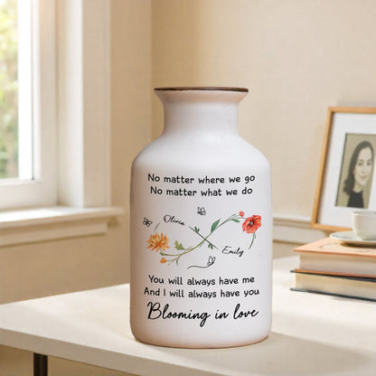 Personalized white ceramic flower vase with "Always Have You" inscription, minimalist design.