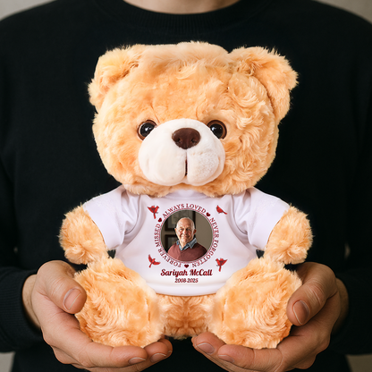 Personalized "Always Loved, Never Forgotten" Teddy Bear - A comforting memorial plush.