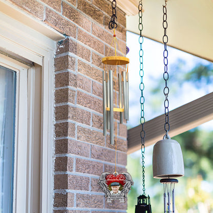Personalized memorial wind chime with custom suncatcher, "Always on our Minds", softly glimmers in the sunlight.