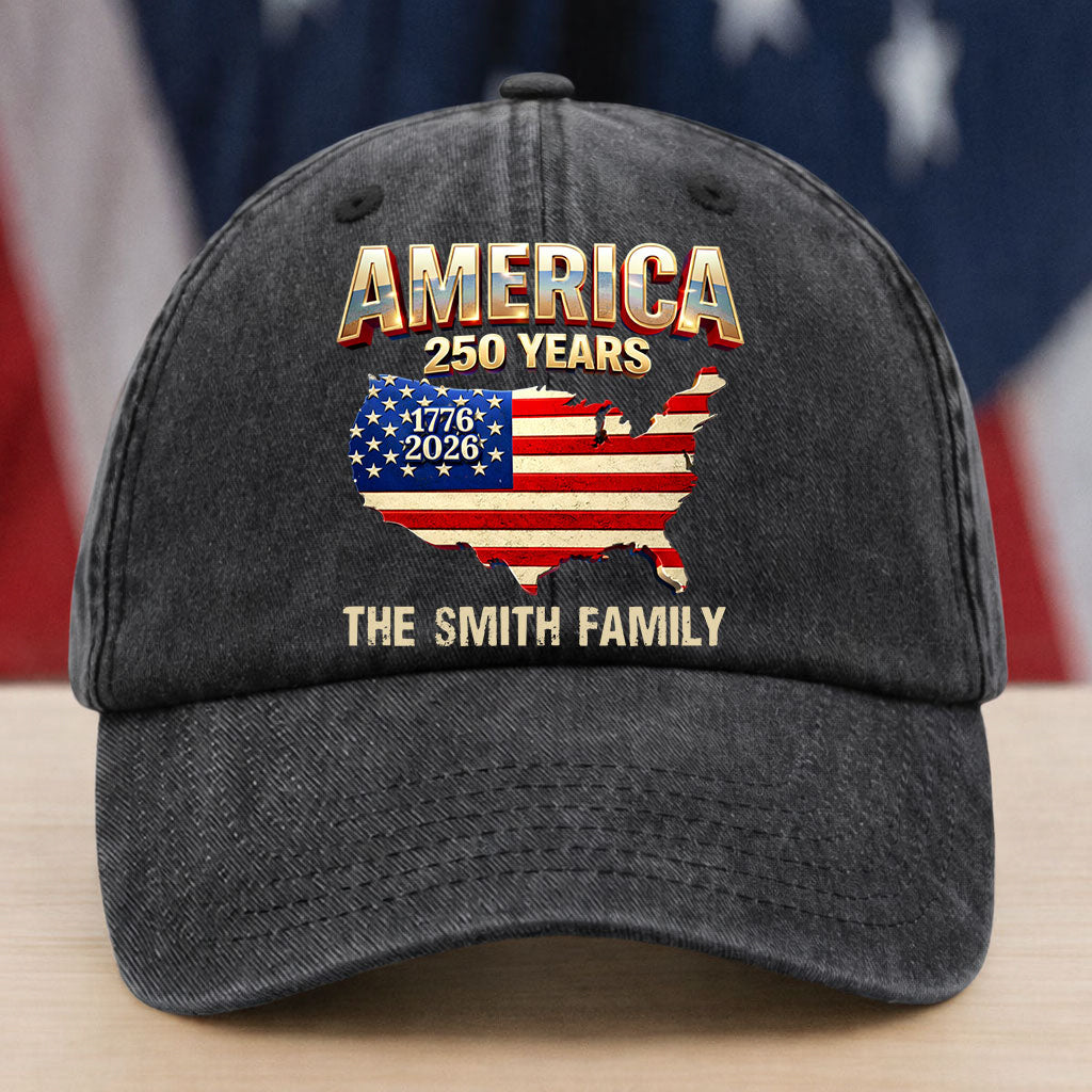 America Flag 250th Birthday US - Washed Denim Baseball Cap - Custom Print Cap