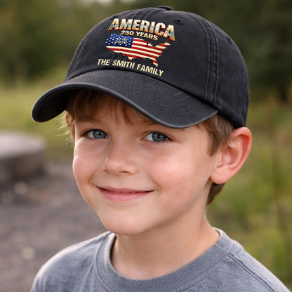 America Flag 250th Birthday US - Washed Denim Baseball Cap - Custom Print Cap