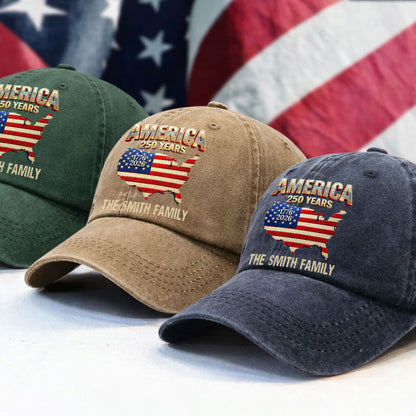 America Flag 250th Birthday US - Washed Denim Baseball Cap - Custom Print Cap