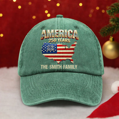 America Flag 250th Birthday US - Washed Denim Baseball Cap - Custom Print Cap