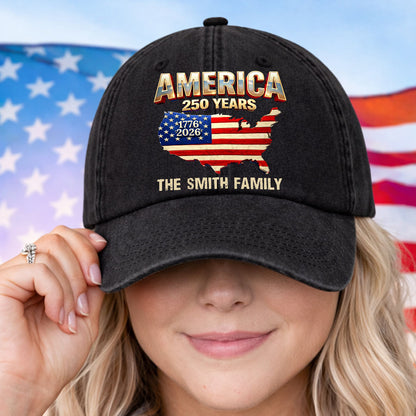 America Flag 250th Birthday US - Washed Denim Baseball Cap - Custom Print Cap