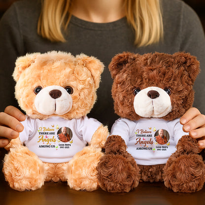 Personalized "Angels Among Us" memorial teddy bear plush, a comforting bereavement gift.