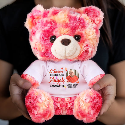 Personalized "Angels Among Us" memorial teddy bear plush, a comforting bereavement gift.