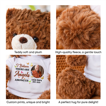 Personalized "Angels Among Us" memorial teddy bear plush, a comforting bereavement gift.